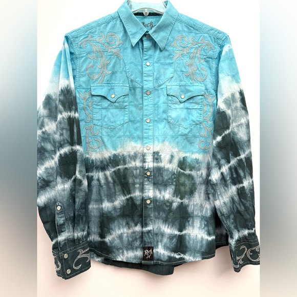 Rock 47 By Wrangler Other - Vintage Wrangler Western Shirt Hand Tie Dyed Blue and Green - by LizaLuna